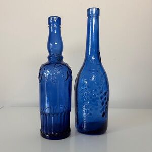 Pair of Vintage Colbalt Blue Glass Wine Bottles